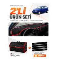 e-biz VOLKSWAGEN POLO CLASSİC (1997-2001) Uyumlu Torpido Örtüsü + Deri Çanta - Siyah-Kırmızı - VW018
