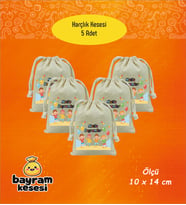 Bayram Harçlık Kesesi 5'li – Baskılı Ham Bez Bayram Kesesi, Çocuklar İçin Bayram Hediyesi  Model-9