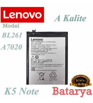 Lenovo   Uyumlu K5 Note Batarya BL261 model A7020 Uyumlu A Kalite Yeni Üretim