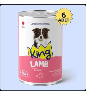 King Sos İçerisinde Et Parçacıklı Kuzu Etli Köpek Konservesi 400 Gr*6 ADET
