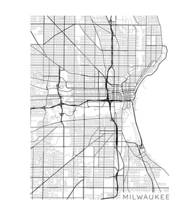 Milwaukee Haritası, Abd - Siyah Beyaz Tablo Ahşap Poster Dekoratif