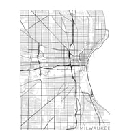 Milwaukee Haritası, Abd - Siyah Beyaz Tablo Ahşap Poster Dekoratif