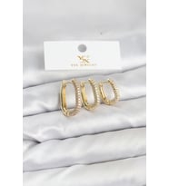 Pirinç Gold Renk Zirkon Taşlı Halka Model YSX Trio Küpe Seti 5886 - HPSBYI6117-7582