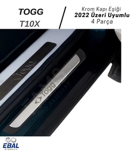 TOGG T10X 2022 Üzeri Krom Kapı Eşiği 4 Kapı Paslanmaz Çelik ABS Çerçeve (Togg Yazılı) (Gümüş)