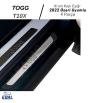 TOGG T10X 2022 Üzeri Krom Kapı Eşiği 4 Kapı Paslanmaz Çelik ABS Çerçeve (Togg Yazılı) (Gümüş)