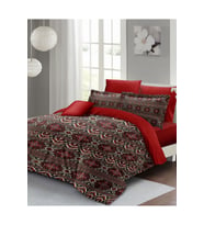 Lastikli Çarşaflı %100 Pamuk Saten Çift Kişilik Nevresim Takımı Red Old Design