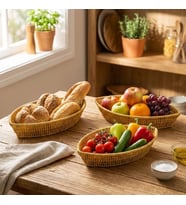 River World Meyve Ekmek Sunum Sepeti Rattan Kayık Formlu 3'lü