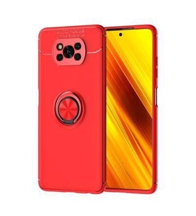 Xiaomi Poco X3 Kılıf Stantlı Yüzüklü Halkalı Manyetik Kılıf (Kırmızı)