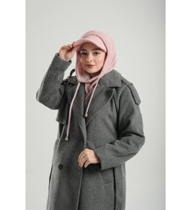 Pudra Bağcıklı Peluş Salaş Şapkalı Balaklava Boyunluklu Bere Jakar Düz 2332_06