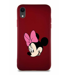 Apple iPhone XR Soft Premier Kapak Minnie Mouse-B Tasarımlı Silikon Kılıf - Mürdüm (Şeffaf)