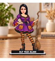 Fotoğraftan Kişiye Özel Halloween Cadılar Bayramı Silüeti Karikatürlü 18 cm MDF Masaüstü Biblo - Masaüstü Hediye