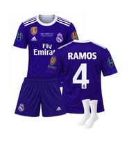 Ramos 2017 Real Madrid Mor Uzun Kollu Retro 3'lü Çocuk Futbol Forma Seti ( Forma,şort ve çorap )