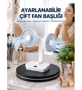 Ayarlanabilir Hızlı Çift Başlıklı Masaüstü Fan – Gece Lambalı Serinletici