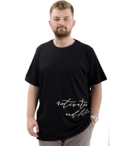 Mode XL Battal Beden Erkek Pamuklu T-Shirt Yumuşak Dokulu Baskılı BELIEF U24085 Siyah