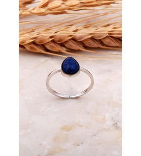 Lapis Lazuli Taşlı Damla Rodyumlu Gümüş Yüzük 3673
