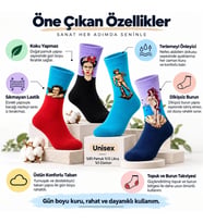 Giyim Unisex Çorap Sanat Temalı Renkli 7'li Set Portre Tablo Desenli Uzun Soket Günlük Eğlenceli Çor