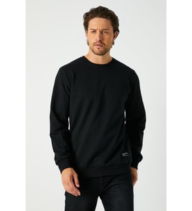 Erkek Siyah Basic 2 İplik Bisiklet Yaka Regular Fit Normal Kesim Sweatshirt 