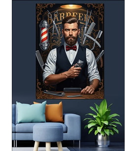 Barber Shop Karizmatik Berber Portresi Dekoratif Kanvas - Mdf Ahşap Tablo