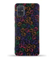 Samsung Galaxy A51 Uyumlu Lansman Kılıf Hello Kitty Tasarımlı İçi Kadife Kapak-Siyah (Şeffaf)