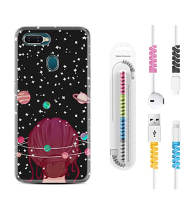Oppo A5S A15 A16 A54 A55 A73 A74 Kılıf Kablo Koruma Spiral Silikon Space Woman 1311
