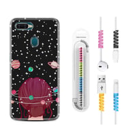 Oppo A5S A15 A16 A54 A55 A73 A74 Kılıf Kablo Koruma Spiral Silikon Space Woman 1311