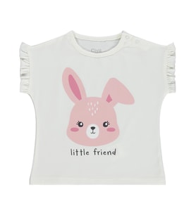 Civil Baby Little Friend Baskılı Fırfır Detaylı 6-18 Ay Tişört - Ekru