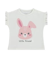 Civil Baby Little Friend Baskılı Fırfır Detaylı 6-18 Ay Tişört - Ekru