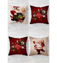 Noel Baba Christmas Yılbaşı Gizli Fermuarlı Kırlent Kılıfı Koltuk Yastık Kılıfı Takım(4adet) (Kırmızı)
