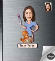 Kişiye Özel Veteriner Hekim Kadın Ahşap Magnet -3