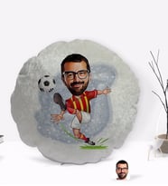 BK Gift Kişiye Özel Sarı Kırmızı Futbolcu Karikatürlü Yuvarlak Dekoratif Kırlent Yastık-1