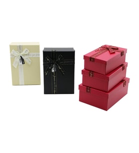 3PCS D.DÖRTGEN MAT MİX RENKLİ - KABARTMA DESEN KARTON HEDİYE KUTUSU KURDELALI 22.5X15.5-20.5X13.5-18.5X11.5CM (5690)