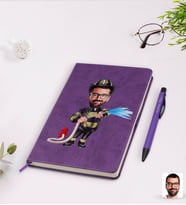 BK Gift Kişiye Özel İtfaiyeci Karikatürlü Mor Termo Deri Defter Kalem Seti Model 1