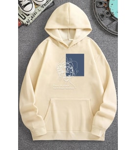 Unisex Minimal line drawing Baskılı Sweatshirt (Bej)