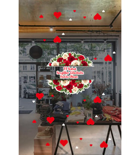 Güller Kalpler Sevgililer Gününüz Kutlu Olsun Cam Vitrin Oda Stickerı 70cm