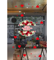 Güller Kalpler Sevgililer Gününüz Kutlu Olsun Cam Vitrin Oda Stickerı 70cm