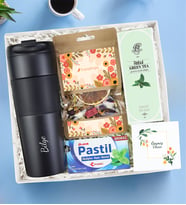 French Press Termos & Kış Çayı & Kolonya & Pastil Geçmiş Olsun Hediye Seti