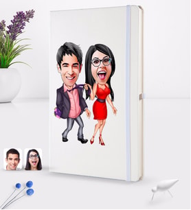 BK Gift Kişiye Özel Sevgililer Karikatürlü Beyaz Termo Deri Defter 16x24cm Model 4