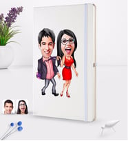 BK Gift Kişiye Özel Sevgililer Karikatürlü Beyaz Termo Deri Defter 16x24cm Model 4