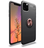 Northcity iPhone 11 Pro Max ile Uyumlu Yüzüklü Silikon Kılıf - Siyah/Gold - 360° Dönen Ring Stand