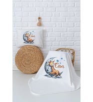 Pia Baby Premium %100 Pamuk Çift Kat Penye Battaniye ve Yastık Kılıfı Yenidoğan Erkek Bebek Hediyesi 5032-10 (Ekru)