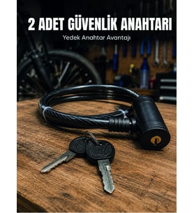 12 mm Çelik Halat Bisiklet Kilidi 80 cm Anahtarlı Güvenlik Kilidi PVC Kaplamalı Scooter ve Elektrikl