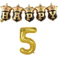 Gold Taçlı Birleşik Happy 5 Yaş Folyo Balon Set