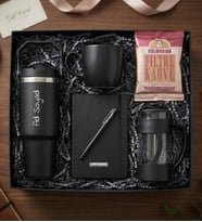 Kişiye Özel 900mL. Siyah Büyük Termos & French Press & Kupa & Defter & Kalem & Filtre Kahve Hediye Seti