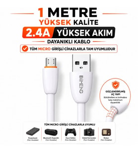 İmeng 3.1A UsbA to Micro Data ve Hızlı Şarj Kablosu ML109 Beyaz