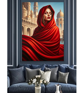 Kırmızı Pelerinli Kadın Resmi Dekoratif Kanvas - Mdf Ahşap Tablo