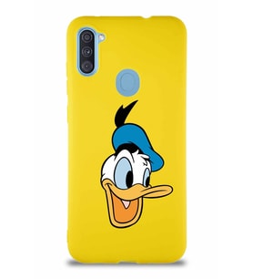 Samsung Galaxy M11 Soft Premier Kapak Donald Duck-A Tasarımlı Silikon Kılıf - Sarı (Şeffaf)