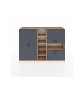 Hyperion Dolap 13 Raflı 6 Kapaklı 220x44x163 Çam-Antrasit/Çam