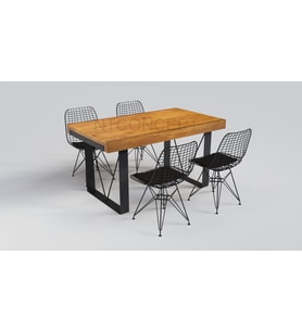 Ntconcept Lilien Masif Ağaç Tel Sandalyeli Masa Takımı (75x150cm Masa  + 4 Sandalye)
