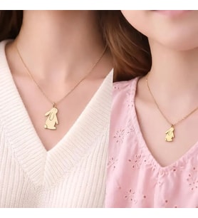 Kişiye Özel Çift Anne ve Kız Tavşan Model Kolye 925K Gümüş (Gold) Anneler Günü Hediye Takı