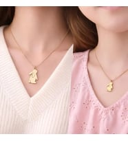 Kişiye Özel Çift Anne ve Kız Tavşan Model Kolye 925K Gümüş (Gold) Anneler Günü Hediye Takı